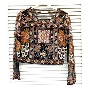 Zara Beaded Long Sleeve Crop Top